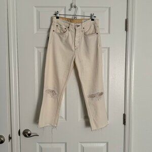 rag & bone Maya High Rise Destructed Crop Jeans in Ecru Sz 26 (29x23) NWT $225